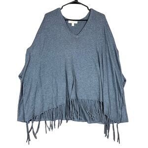 Michael Kors Womens Shawl Gray Shrug Poncho Fringe Knitted S/M